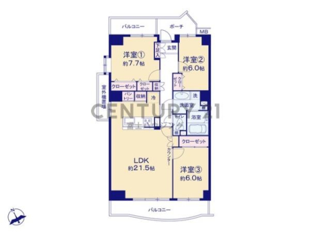 神奈川県茅ヶ崎市今宿の中古マンションの間取り図