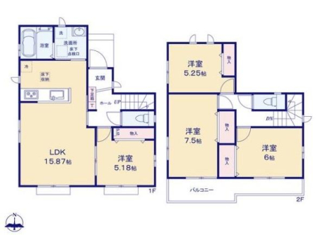 神奈川県茅ヶ崎市萩園の新築一戸建ての間取り図