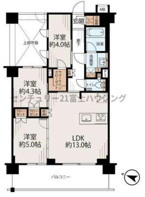 神奈川県茅ヶ崎市十間坂1丁目の中古マンションの間取り図