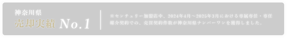 センチュリー加盟店中、2024年4月〜2025年3月における専属専任・専任媒介契約での、売買契約件数が神奈川県ナンバーワンを獲得しました